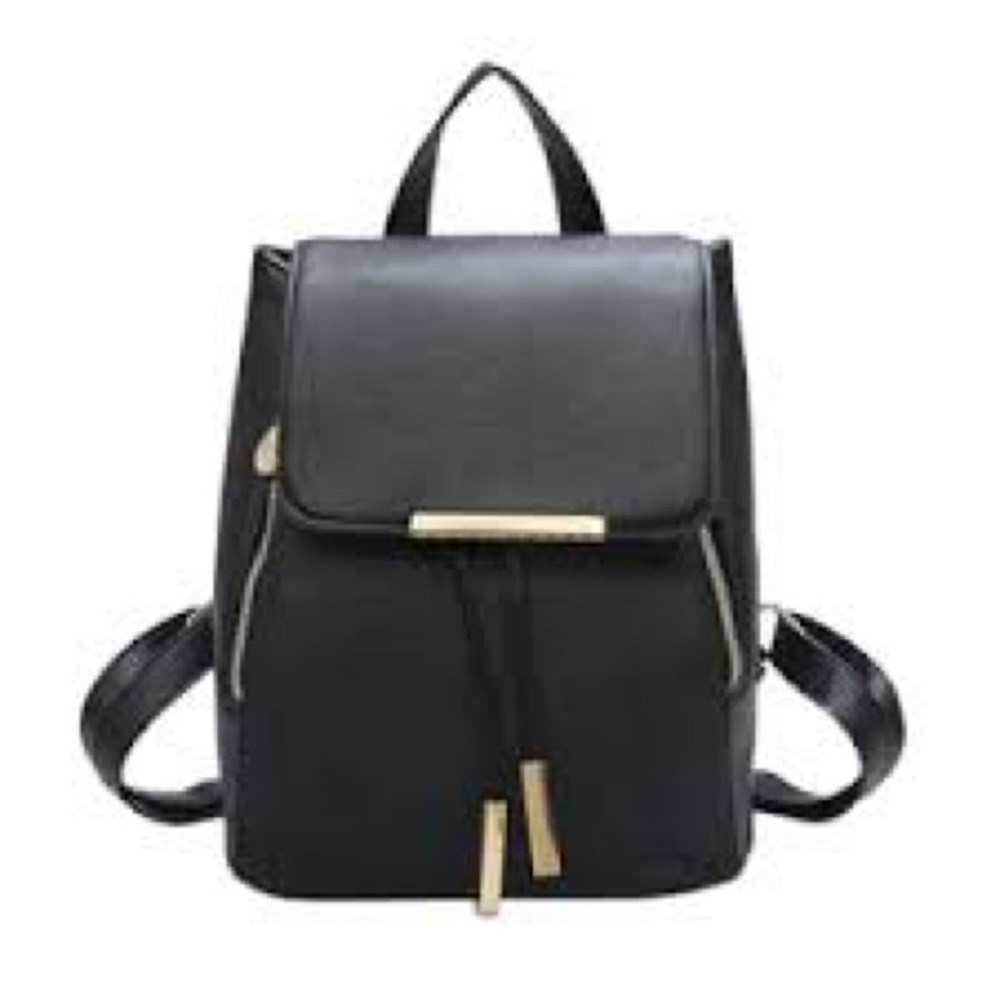 Wink Kangaroo Backpack Handbag Purse Drawstring  Black Backpack Gold Accents